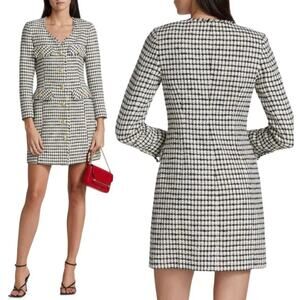 Derek Lam Constance Frayed Jacket Dress Gold Buttoned Size 8 Ivory‎ Black NWT